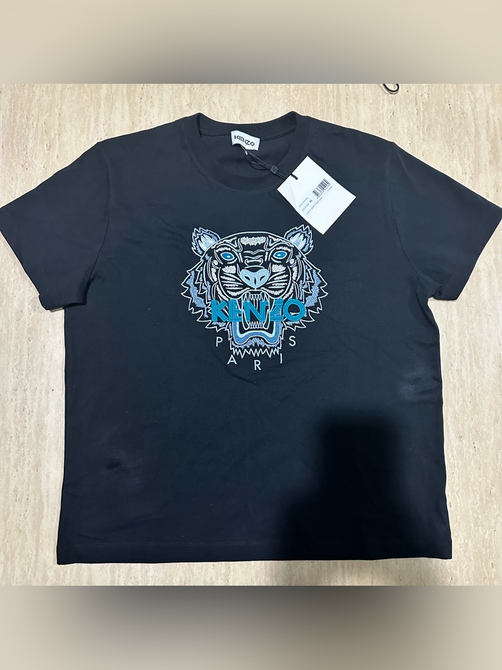 Kenzo Black Tee with Blue Tiger Motif